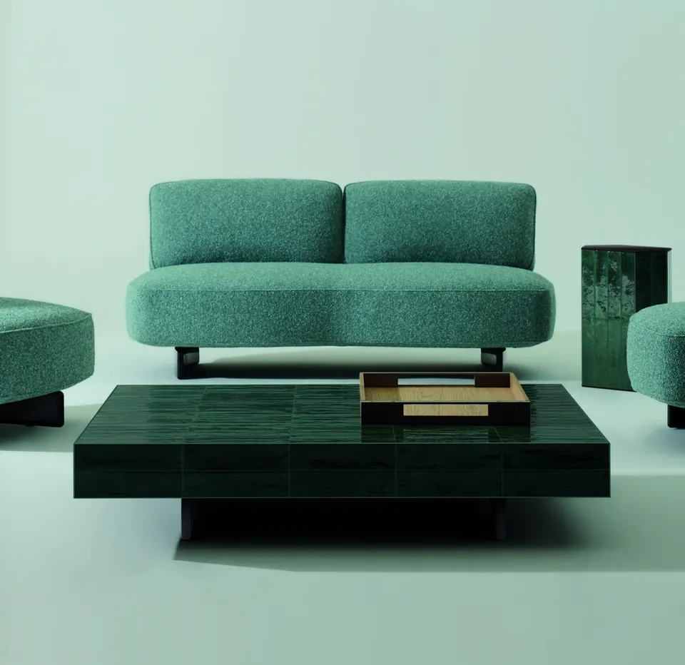 Minotti Andrée glazed tile coffee table, catalog photograph