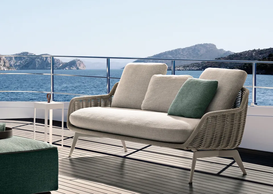Minotti Belt Cord armchair in sand cord, catalog photograph
